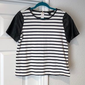 Navy and black leather sleeve Tee